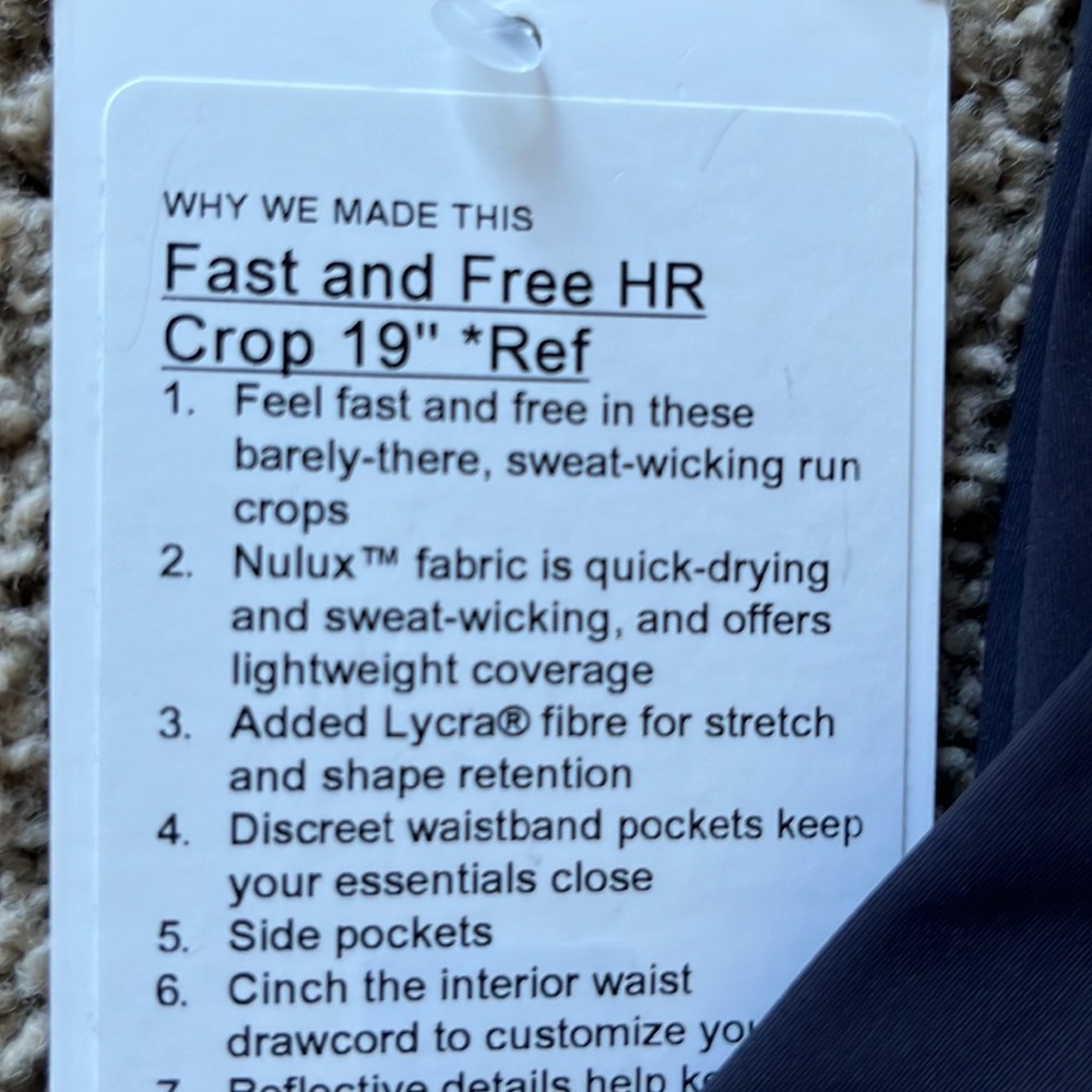 NWT Lululemon Fast and Free HR Crop Size 4 - Picture 2 of 4